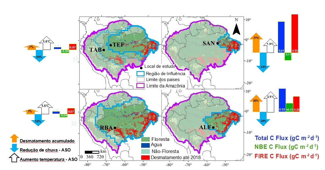 Estudo liderado por pesquisadora do INPE/MCTI mostra que a Amazônia passou a ser fonte de carbono devido as queimadas, ao desmatamento e as mudanças climáticas