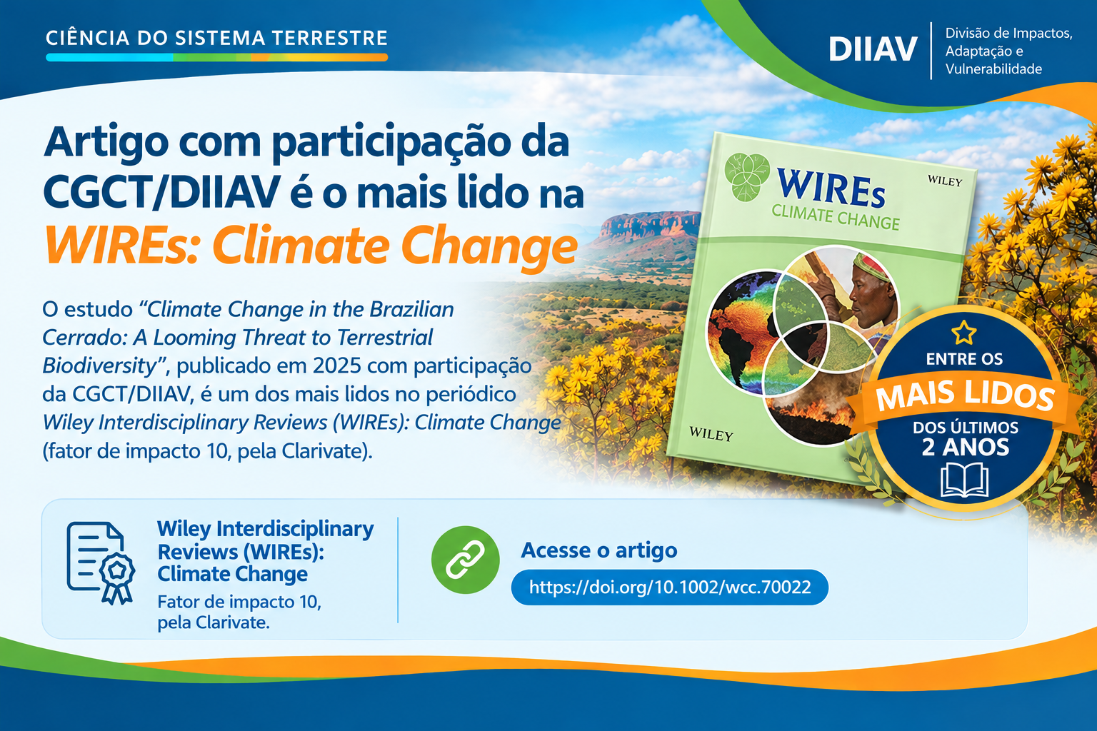 Artigo com participação da CGCT/DIIAV é um dos mais lidos na WIREs Climate Change